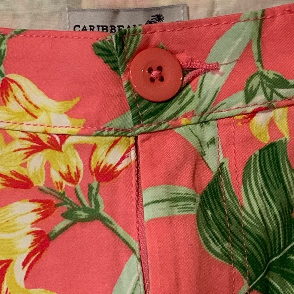 Caribbean Joe Women's Tropical Print Shorts - Coral and Green - Picture 6 of 11
